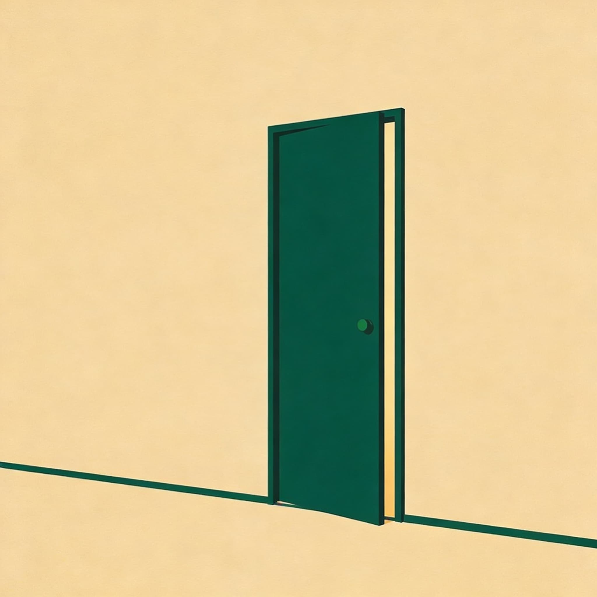 The same door, now slightly ajar, the threshold being crossed.