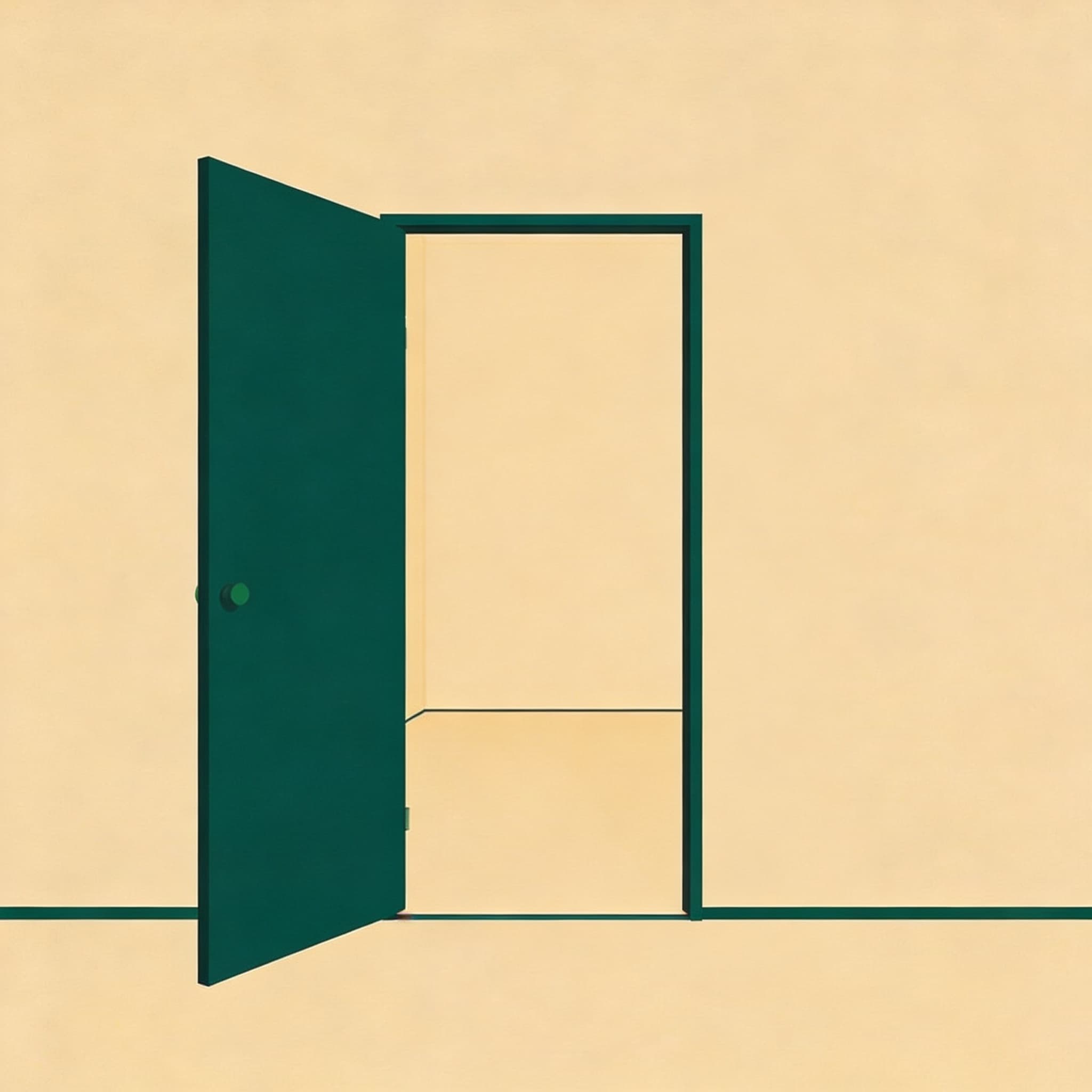 The door now open, the empty room beyond visible and undisturbed.