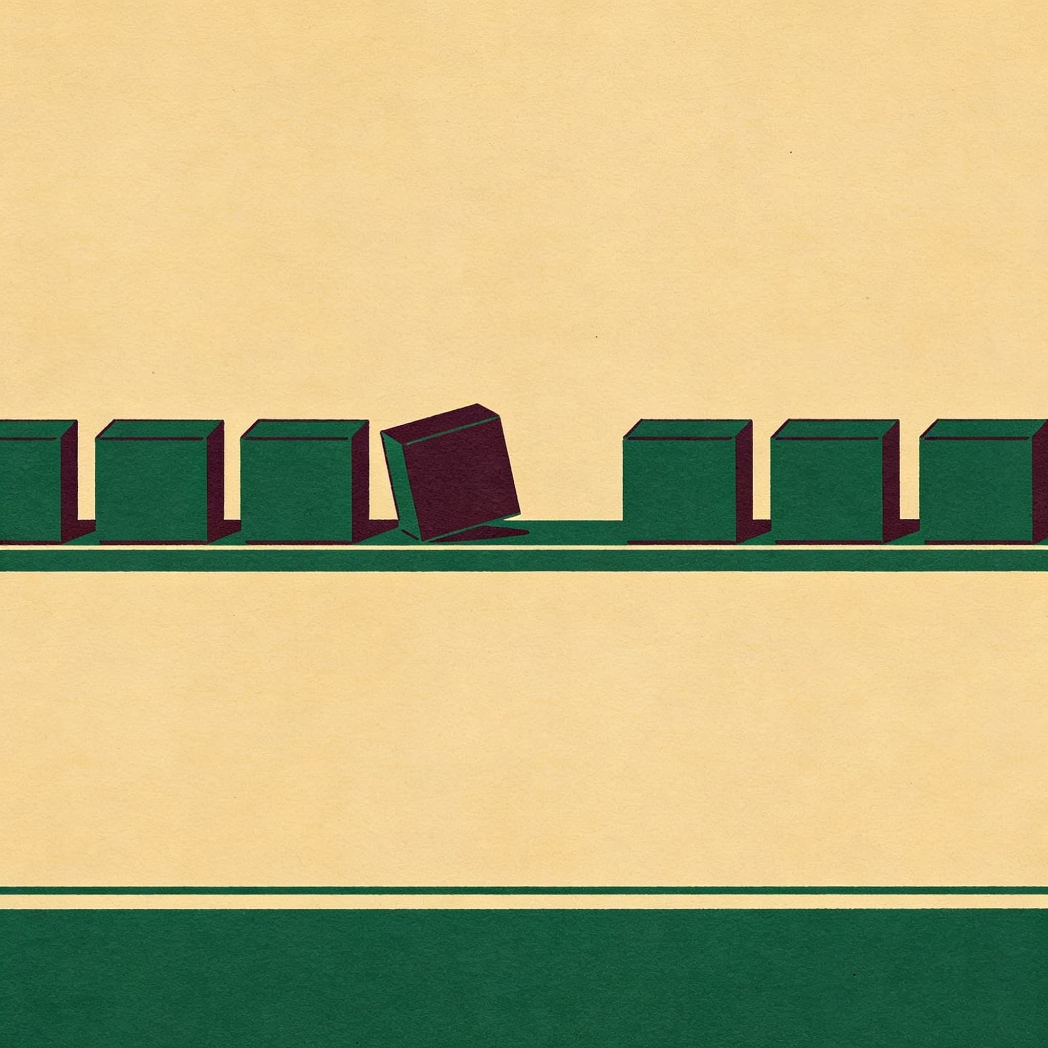 A row of items in clean order, with one item subtly out of place.